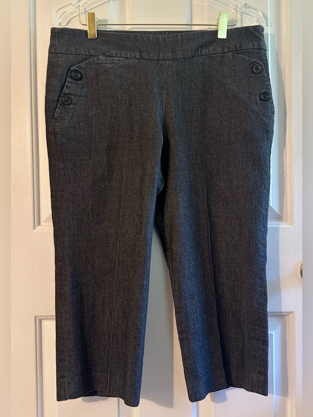 SANDRO Gray Cropped Sailor Button Stretch Pants Career Office Trouser Size 12
